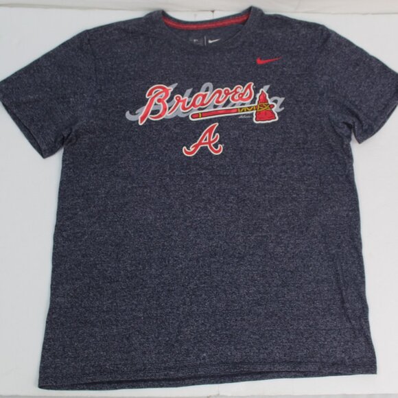Nike Atlanta Braves Shirt Mens XL Blue Short Sleeve MLB Baseball Athletic Cut - Picture 1 of 9